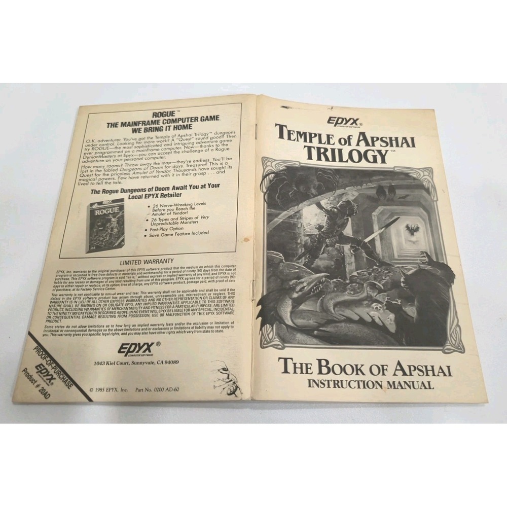 Temple of Apshai Trilogy Epyx Instruction Manual 1985 Original RPG Booklet